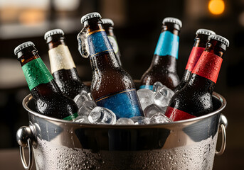 Chilled Craft Beer Bottles in Ice Bucket