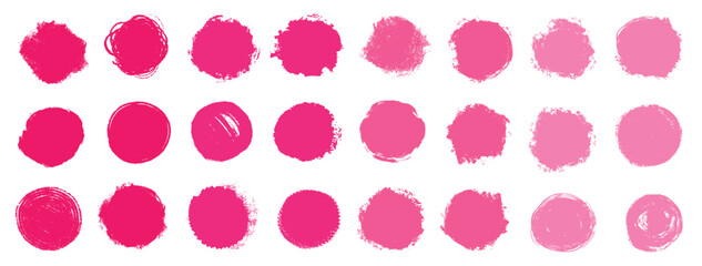 Hand drawn pink chalk ink crayon texture grunge circle elements. Simple childish forms cut out illustrations.