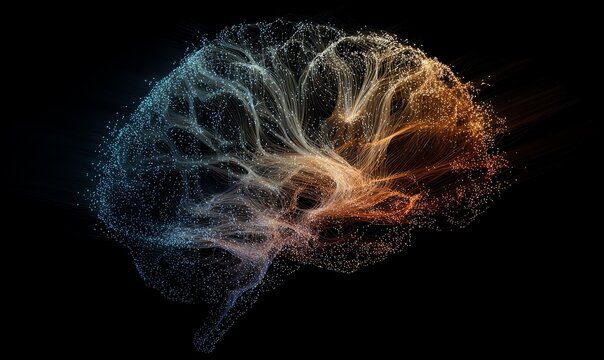 Abstract Digital Brain Network with Glowing Neural Connections