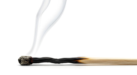 Burnt matchstick with smoke, isolated on white.