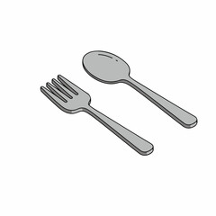 Simple Line Art Fork and Spoon Silverware Utensil Dining Element