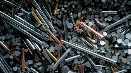 Fototapeta premium Stacked steels in metal warehouse