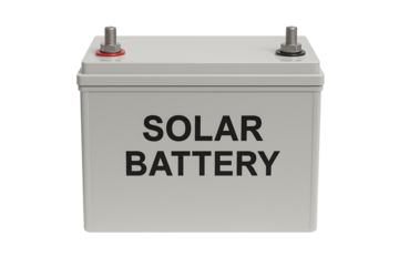 High-capacity solar battery for storing renewable energy, a 12v deep cycle power storage unit with terminals, isolated on a white background. 3D render
