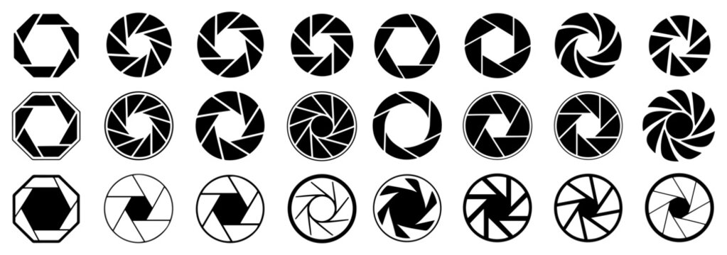 camera lens aperture shutter icon set