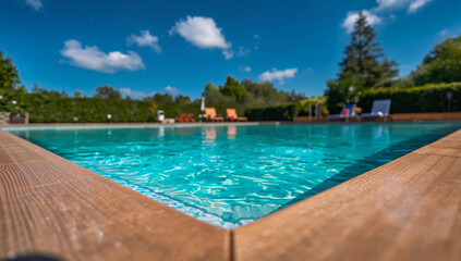 Fototapeta premium Inviting Swimming Pool Surrounded by Lush Greenery
