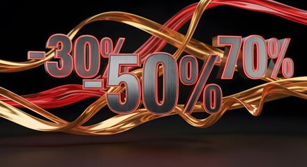 Enticing sale promotion featuring discounts of 30, 50, and 70 percent off on black background