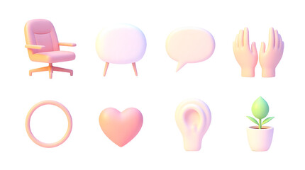 Mindful Brain and Mental Wellness Icon Set — Calm, Balance, and Mindfulness Symbols Isolated PNGs