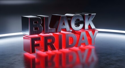 Black friday sale promotion with 3d text effect on dark background with neon light