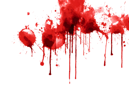 Abstract red paint splatter with drips on black background