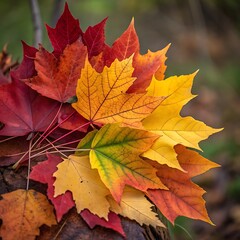 Fototapeta premium Creative layout of colorful autumn leaves with shadow. AI GENERATED.