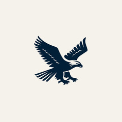 Obraz premium Majestic flying eagle silhouette illustration in dark tone on a light background, symbolizing power, freedom, and strength. Graphic design element.