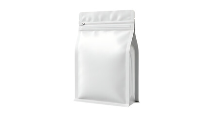 Blank white stand-up pouch with resealable zipper closure isolated on black background