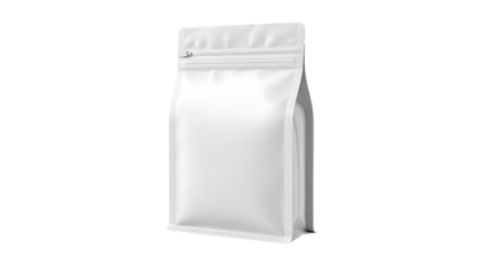 Blank white stand-up pouch with resealable zipper closure isolated on black background