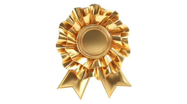 Elegant gold ribbon badge with blank center for award or recognition