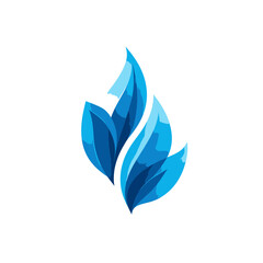 Modern abstract blue flowing organic shape vector graphic. Stylized water, leaf, or flame design element illustration on white background.