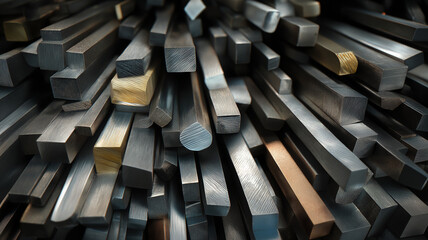 Stacked steels in metal warehouse