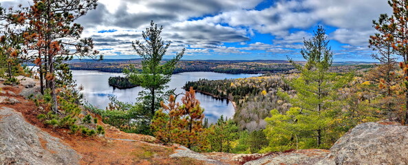 Overlook from Centennial Ridges in Algonquin Park, Ontario, Canada. Centennial Ridges Trail is considered one of the most challenging hiking trail in Algonquin Park, but the view is worth it.