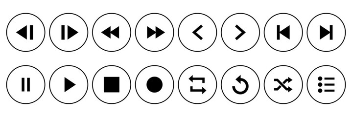 Collection of media player button icon sets. Pause icon, repeat icon, resume icon, play icon. Vector illustration
