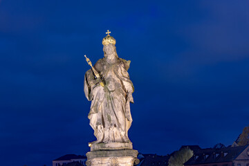 statue of St. Kunigunde at theold bridge crossing the tegnity in Bamberg