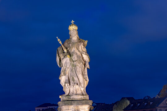 statue of St. Kunigunde at theold bridge crossing the tegnity in Bamberg