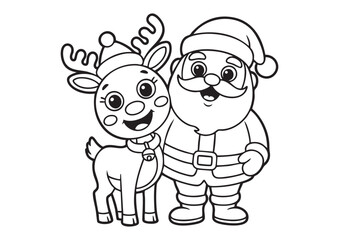 Fototapeta premium Santa Claus with reindeer vector. Fun Christmas illustration.