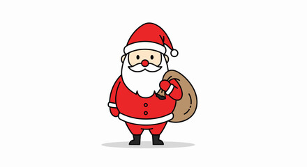 Cute Santa Claus Cartoon Character With Gift Bag Illustration