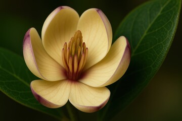 Fototapeta premium Elegant magnolia blossom with refined petal details against lush foliage backdrop