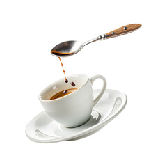 Coffee Dripping from Spoon into Ceramic Cup 