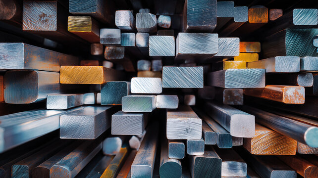 Stacked steels in metal warehouse