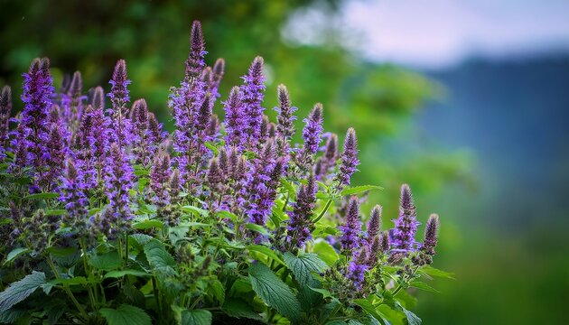 lush green catnip plant with purple flowers in full bloom