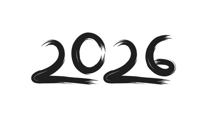 Handwritten brush stroke numbers 2026 isolated on white background