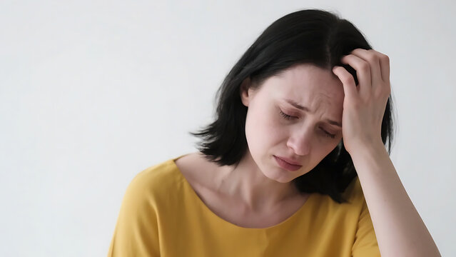 Unhappy woman with hand on head showing stress and frustration