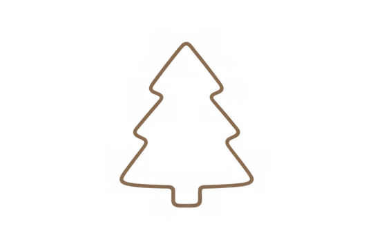 Christmas tree cookie cutter outline for festive baking and holiday season decoration on transparent background