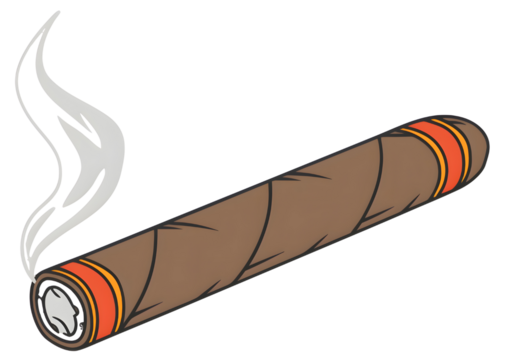 Illustration of a lit cigar with smoke isolated on transparent background