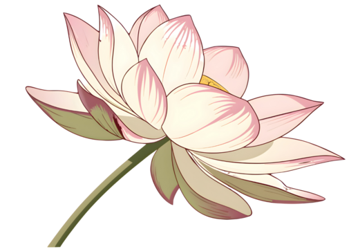 Delicate pink lotus flower blooming isolated on transparent background