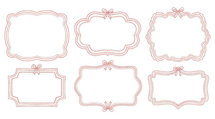 Elegant collection of six decorative frames isolated on white background, featuring intricate designs and delicate embellishments, perfect for adding a touch of sophistication to any project