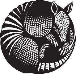 Unique armadillo silhouette curled in a circle showing detailed texture and unique shell pattern