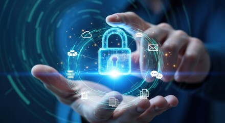 Fototapeta premium Secure data protection concept with digital locks and various online applications in a modern technology setting