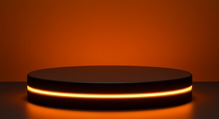 Minimalist Black Pedestal with Vibrant Orange Neon Light Effect
