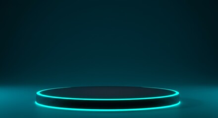Glowing Cyan Podium on Dark Teal Background for Product Display