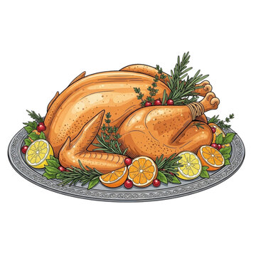 roasted turkey platter with citrus and herbs clip art preview