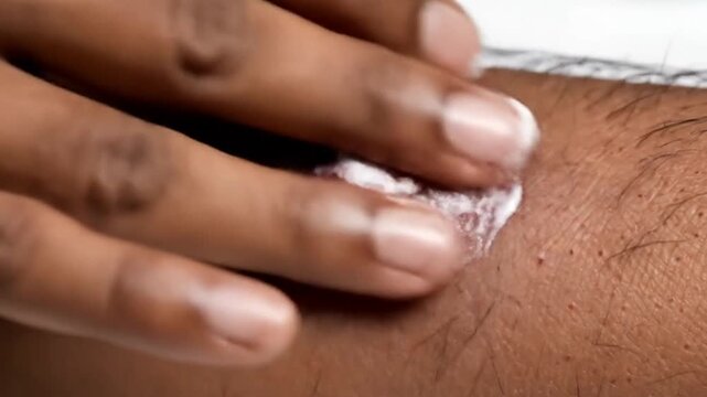 Close Up of Inflamed Skin Condition on Arm with White Cotton Swab for Cleansing Against Neutral Background, Skin Care Concept