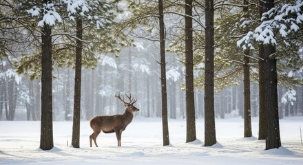 Majestic Stag Winter Wonderland Snowy Forest.