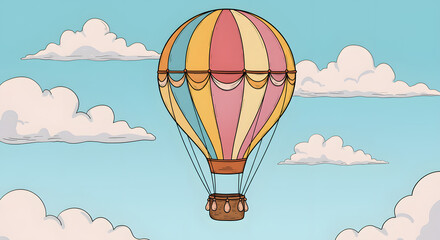 Beautiful image with hand drawn air balloon. Stock illustration. Ready clipart design