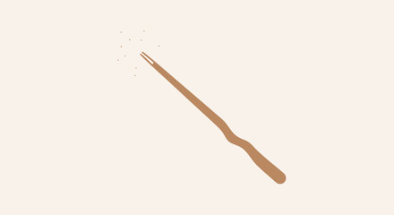 A brown wand with a curved handle and sparkling effect at the tip, isolated on a light background.