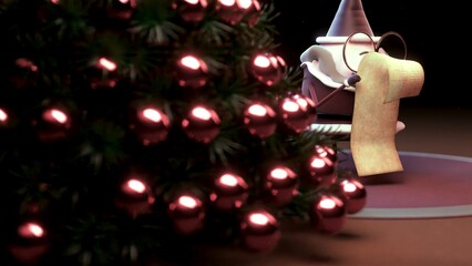 3D Santa checking list beside Christmas tree