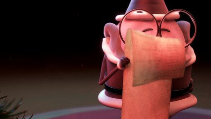 3D Santa reading his Christmas list close-up