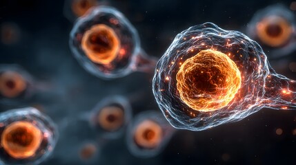 Obraz premium 3D render of microscopic cell reproduction process