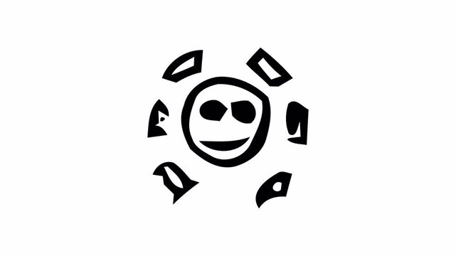 Hand-drawn doodle animation of a happy AI sun face, black line sketch with alpha channel on transparent background.