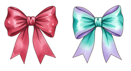 Beautiful stock set with watercolor hand drawn three bow illustrations